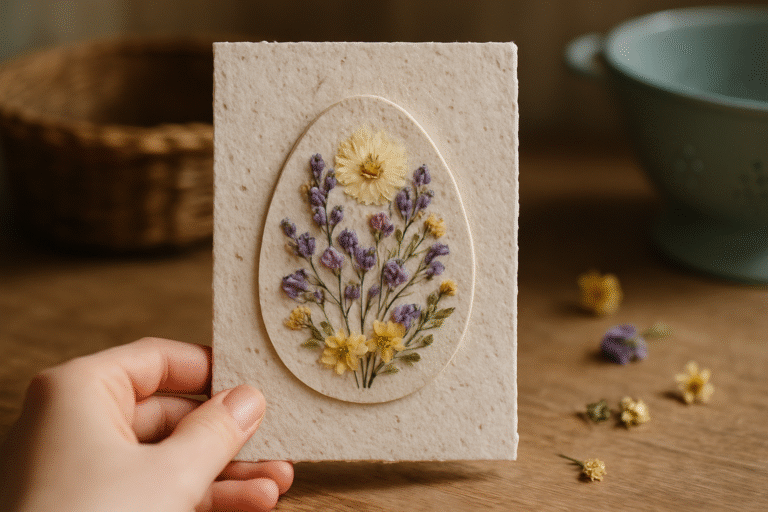 Stwórz kartkę z makulatury i suszonych kwiatów na Wielkanoc